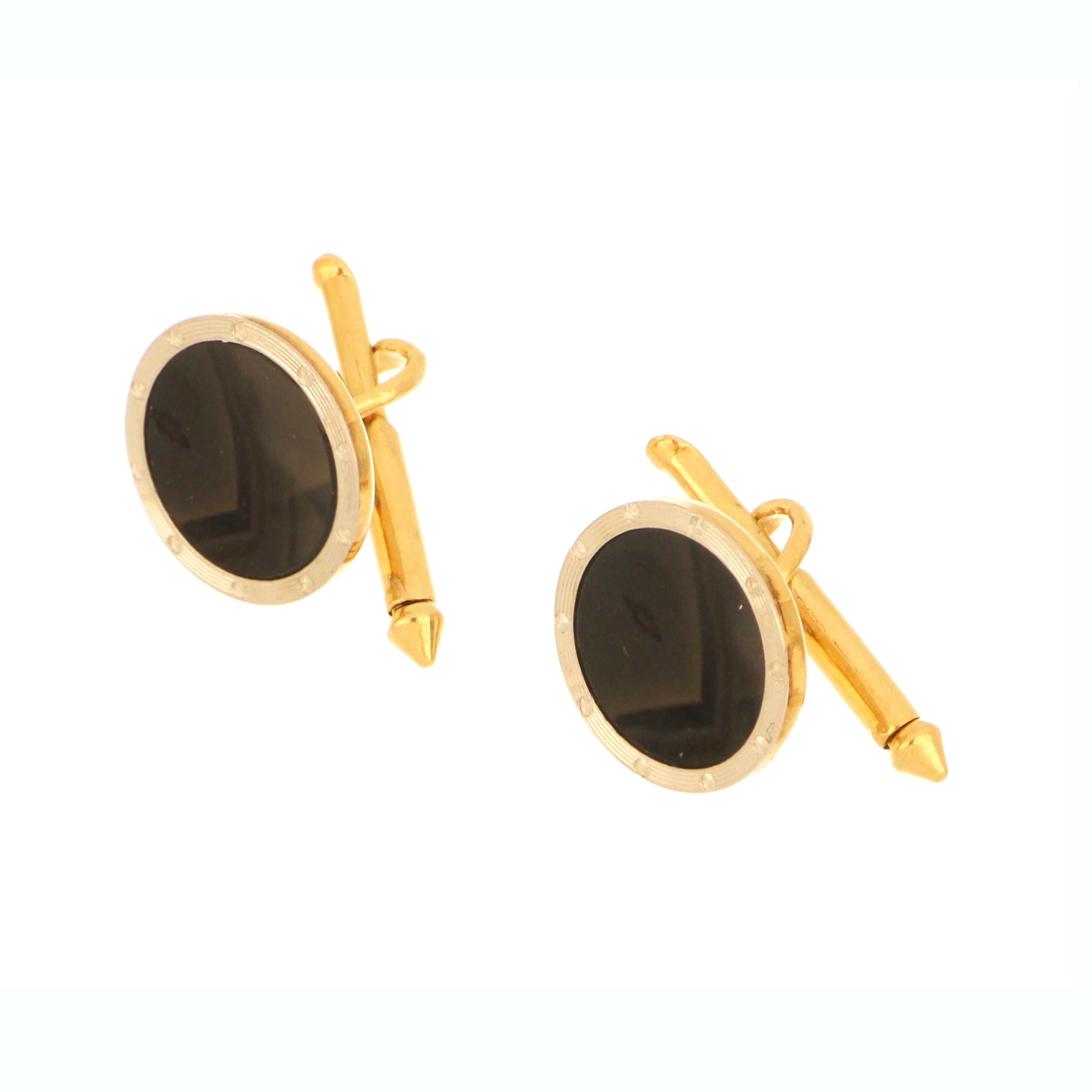 Classic yellow and white gold cufflinks with black gemstone inlay